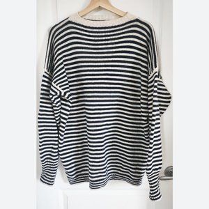 100% wool striped cream and navy sweater